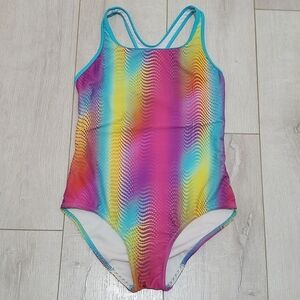 Speedo Girl's One Piece Swimwear, Sz 14, Multicolor Pink/Blue/Yellow